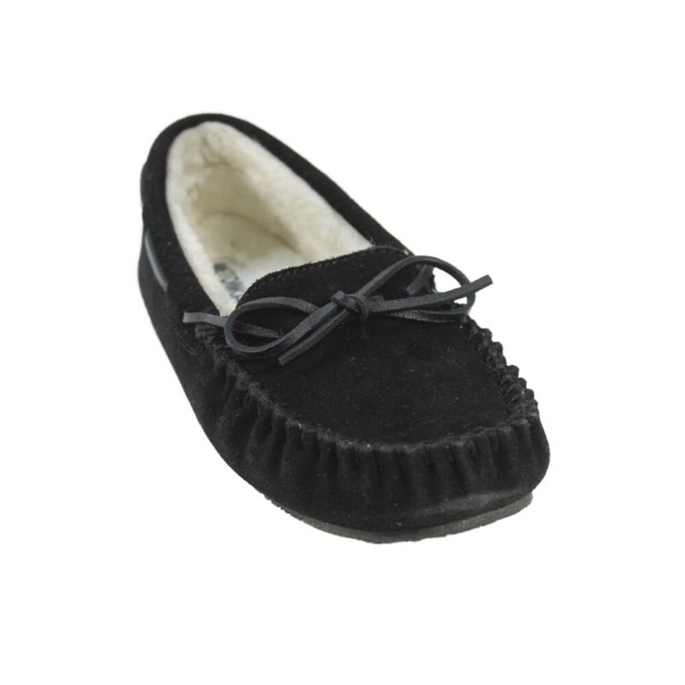 Minnetonka Womens Suede Faux Fur Lined Moccasin Flats Black Size 8 Medium